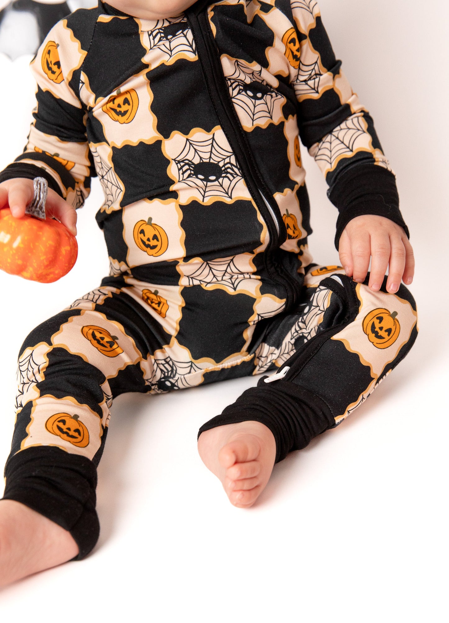 Checker Halloween Baby Bamboo Zipper Romper