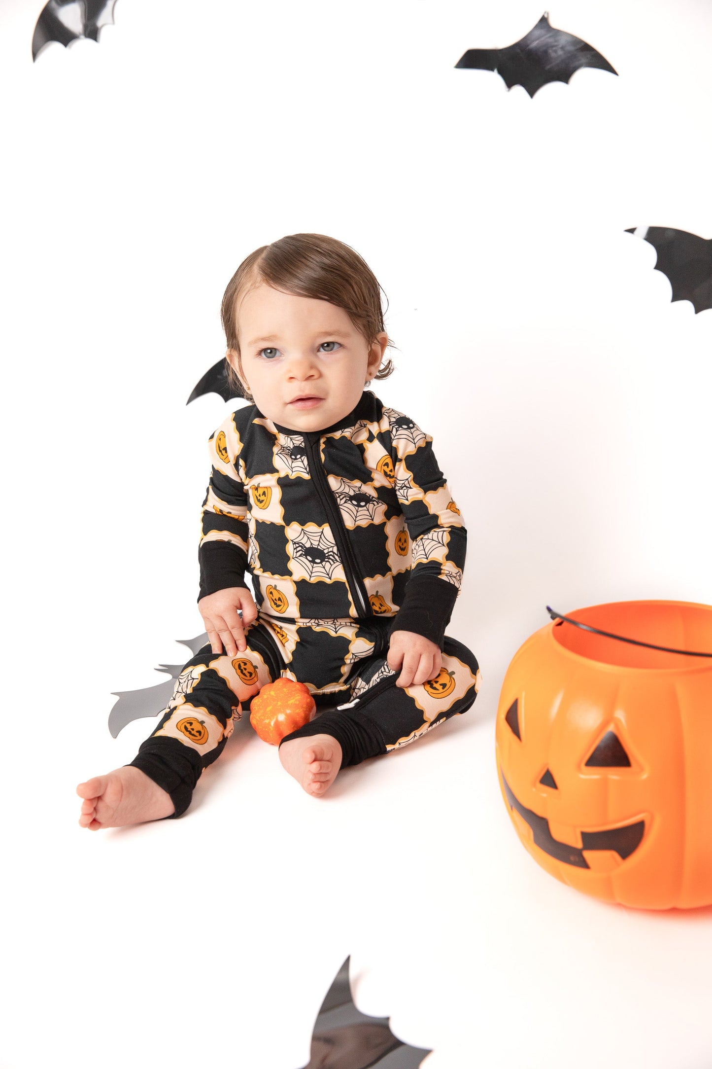 Checker Halloween Baby Bamboo Zipper Romper