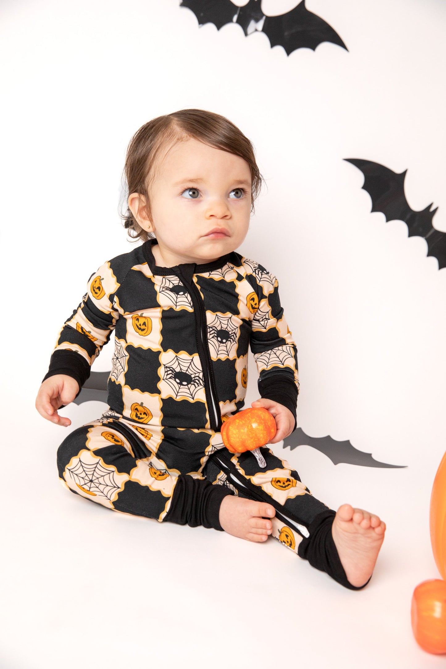 Checker Halloween Baby Bamboo Zipper Romper