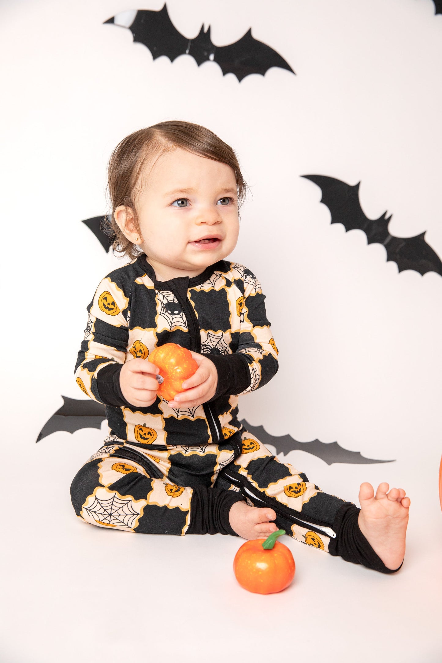 Checker Halloween Baby Bamboo Zipper Romper