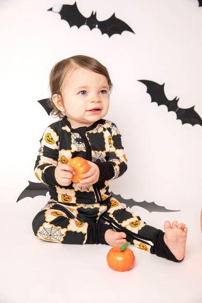 Checker Halloween Baby Bamboo Zipper Romper