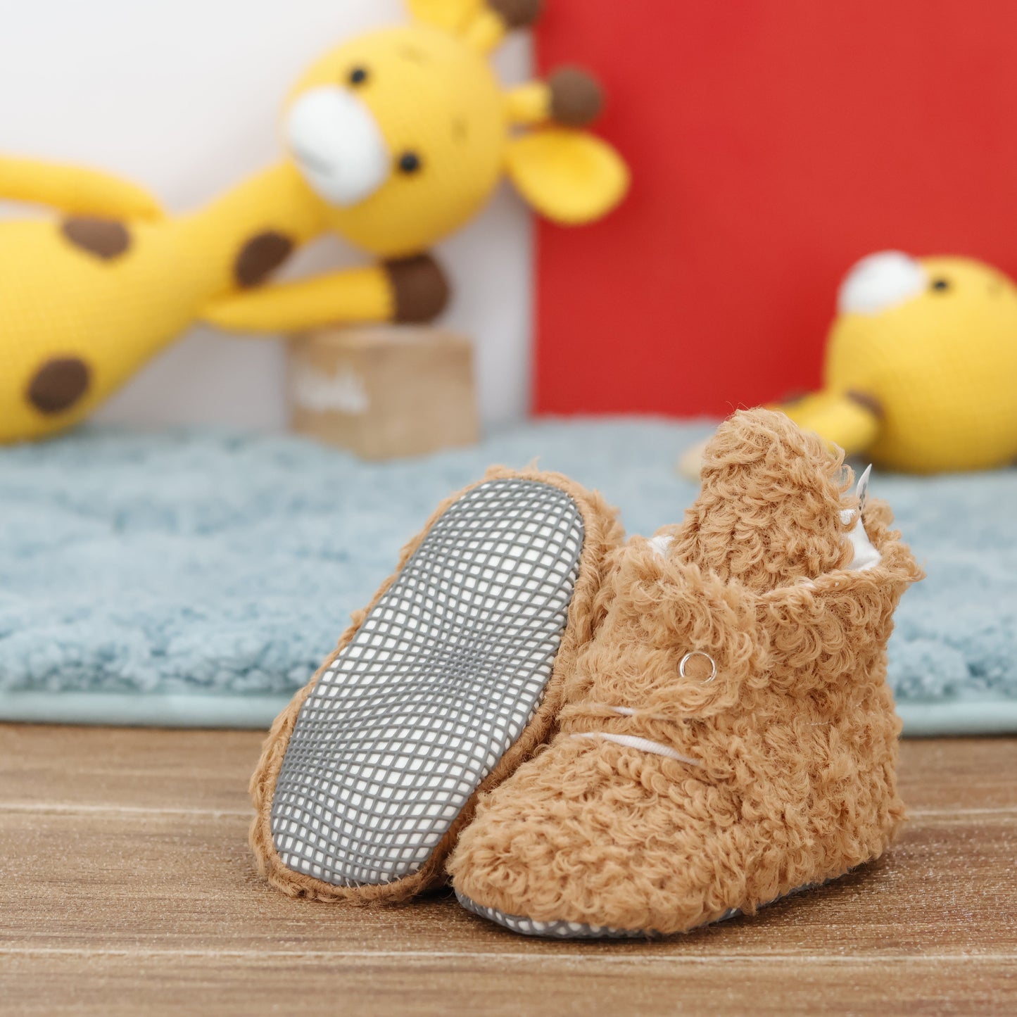 Non-Slip Sole, Organic Cotton Inner Lining,Newborn Shoes ,Tedy Booties, Light Brown Baby Booties