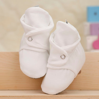 Organic Cotton Baby Booties, Non-Slip Sole, Cotton Newborn Booties Home Nursery Shoes, White