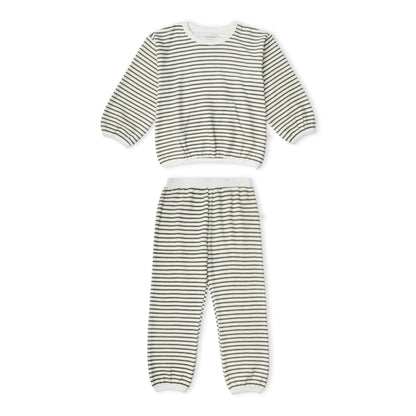 Organic Tee & Pant Slouch Set - Olive Stripes