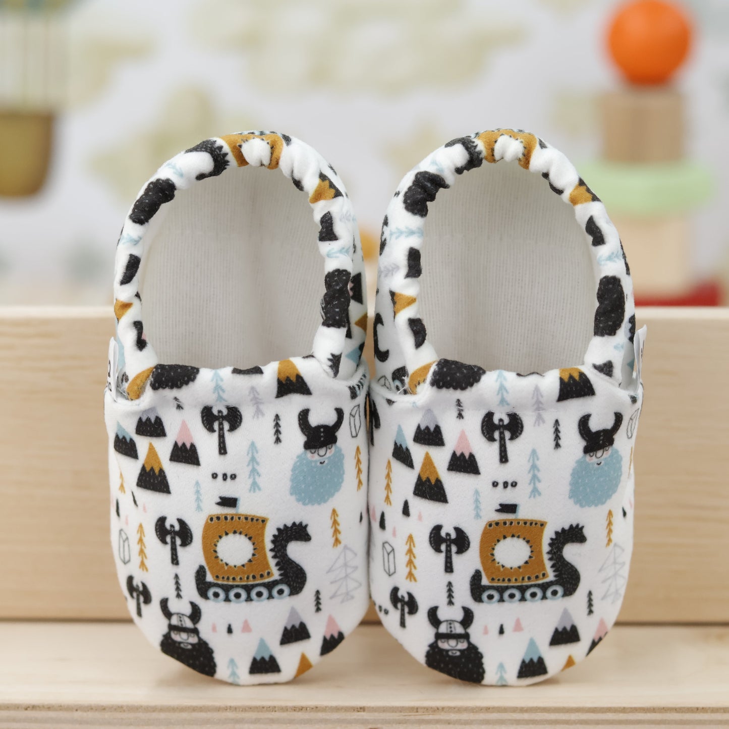 Ella Bonna Non-Slip Sole Viking Patterned Baby Booties, Home Boot Slippers Nursery Shoes