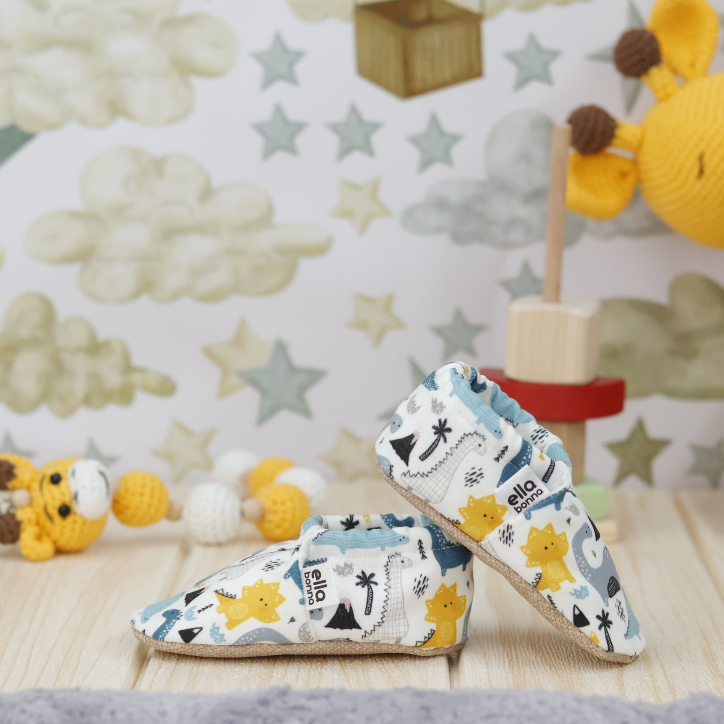 Ella Bonna Non-Slip Sole Dinosaur Patterned Baby Booties, Home Boot Slippers Nursery Shoes