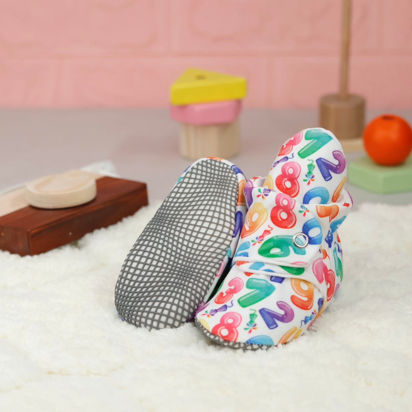 Organic Cotton Baby Booties, Non-Slip Sole, Cotton Newborn Booties Home Nursery Shoes, Numbers