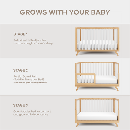 Crib Conversion Kit - White Bars with Natural Wood Frame