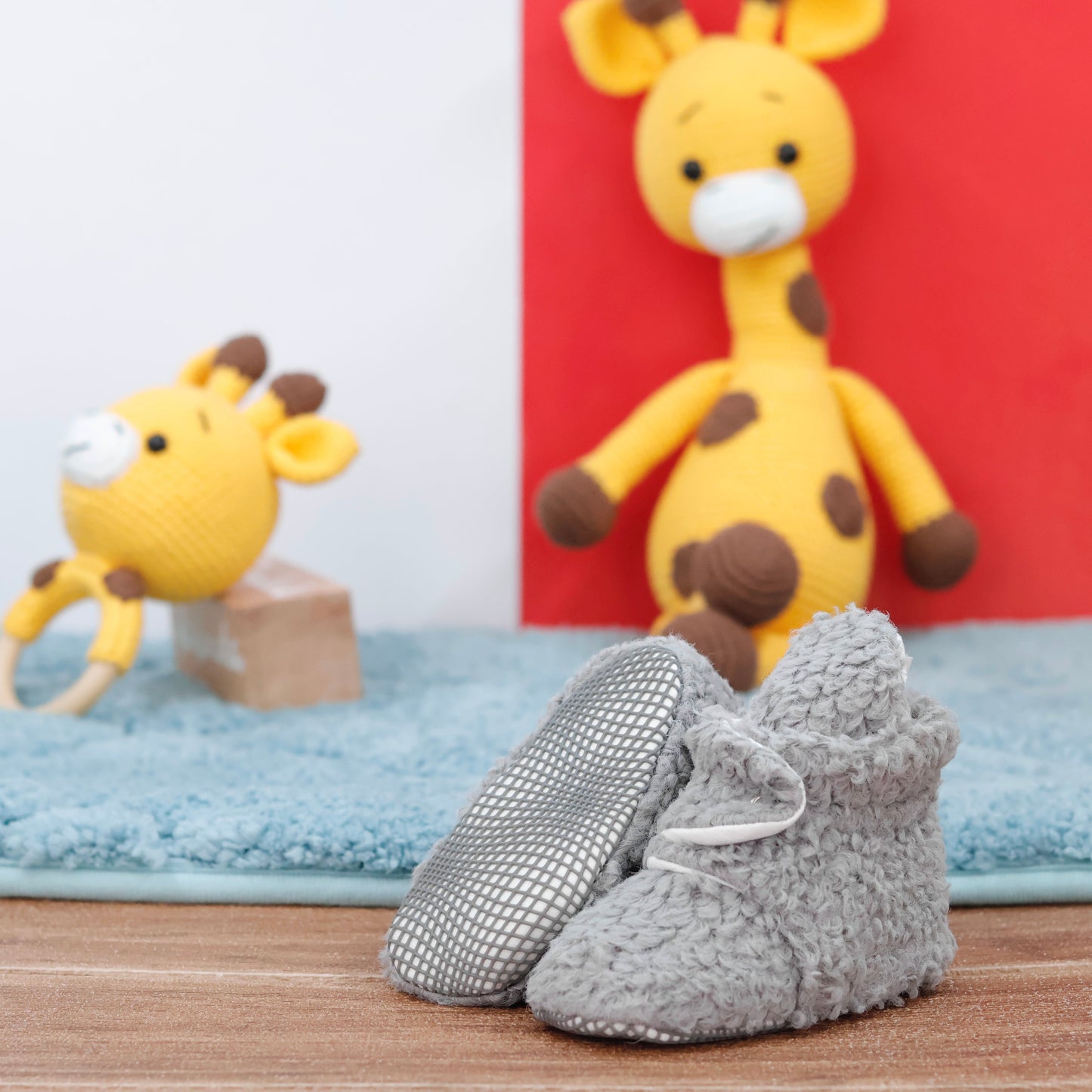 Non-Slip Sole, Organic Cotton Inner Lining,Newborn Shoes ,Tedy Booties, Gray Baby Booties