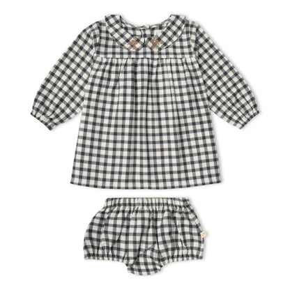 Organic Peter Pan Collar Dress - Charcoal Plaid
