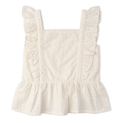 Organic Eyelet Flutter Top And Shorts Set - Ivory Eyelet