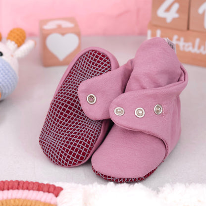 Organic Cotton Baby Booties, Non-Slip Sole, Cotton Newborn Booties Home Nursery Shoes, Rose