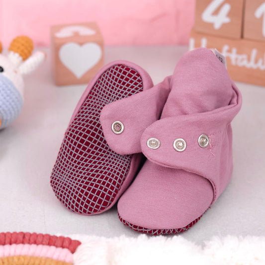 Organic Cotton Baby Booties, Non-Slip Sole, Cotton Newborn Booties Home Nursery Shoes, Rose