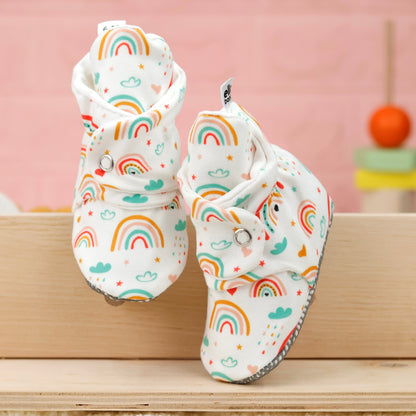 Organic Cotton Baby Booties, Non-Slip Sole, Cotton Newborn Booties Home Nursery Shoes, Rainbow