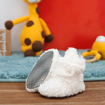 Non-Slip Sole, Organic Cotton Inner Lining,Newborn Shoes ,Tedy Booties, Off White Baby Booties