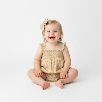 Organic Ruffle Sleeve Bubble Romper - Yellow Blossom