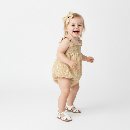 Organic Ruffle Sleeve Bubble Romper - Yellow Blossom
