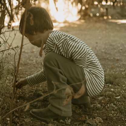 Organic Tee & Foldover Pants Set - Olive Stripes