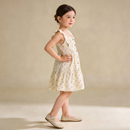 Organic Flutter Buttoned Tiered Dress - Spring Weave