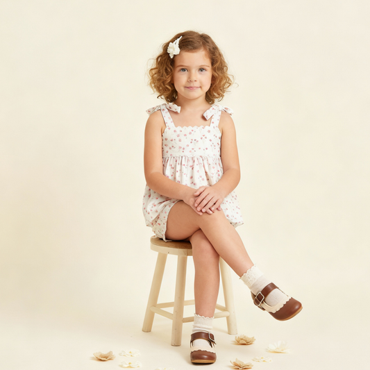Organic Tie Up Top & Shorts Set - Pink  Bloom