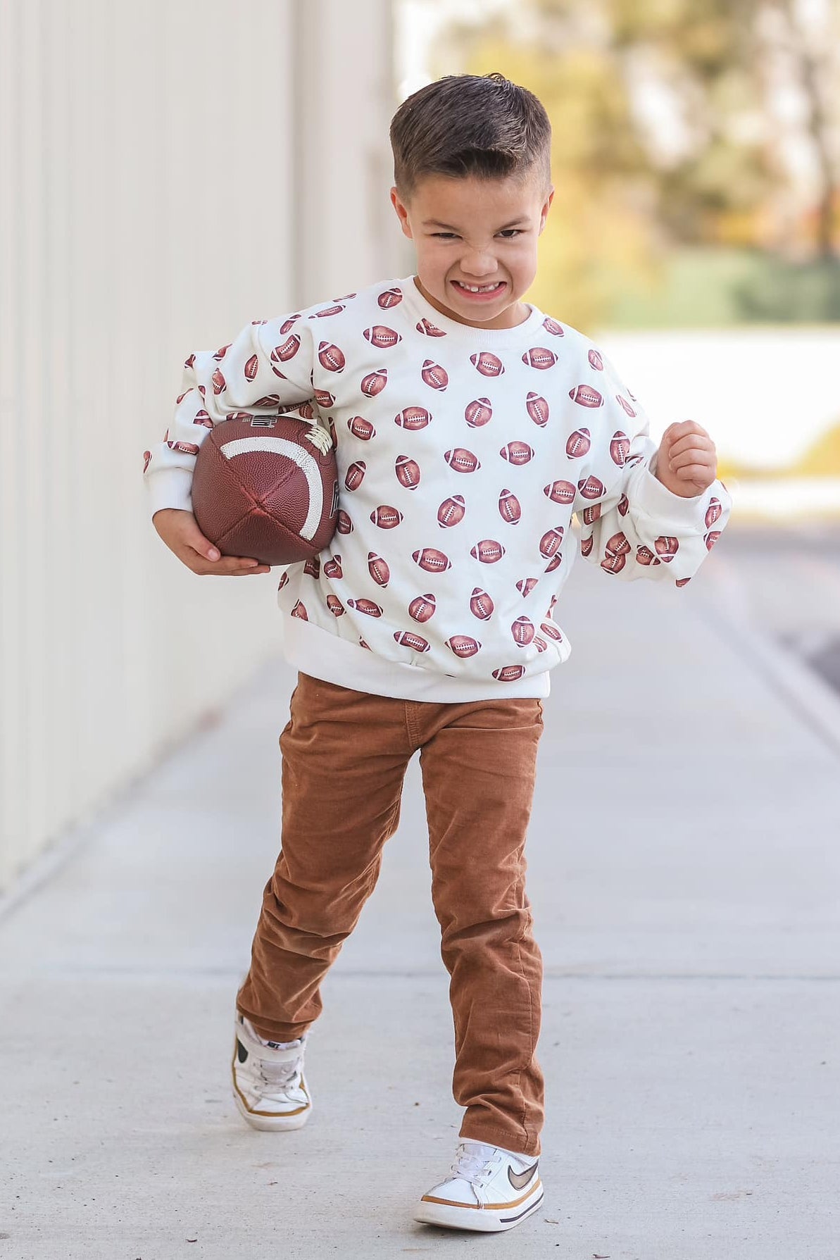 Football Print Crewneck Sweatshirt
