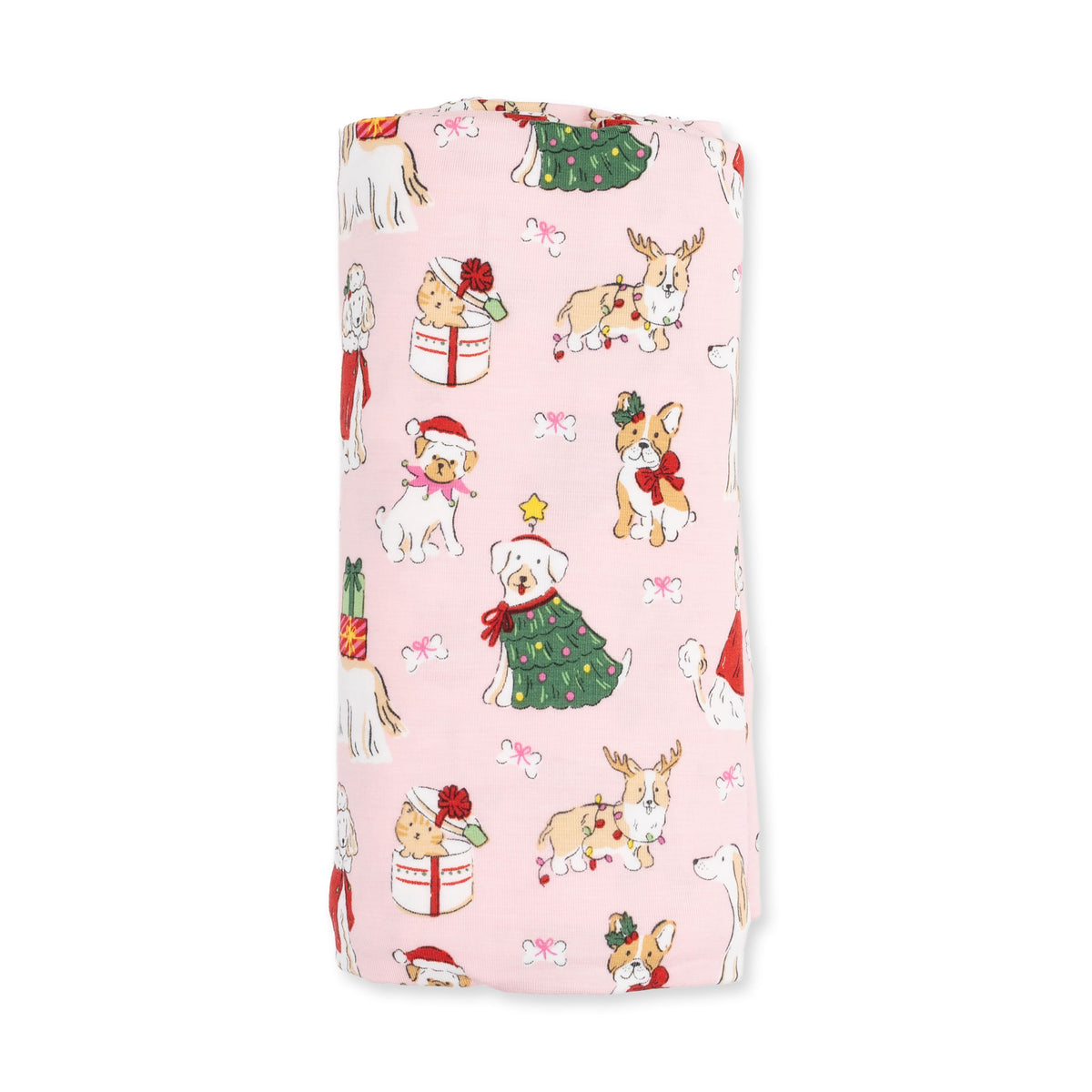 Christmas Dogs Pink - Bamboo - Swaddle Blanket