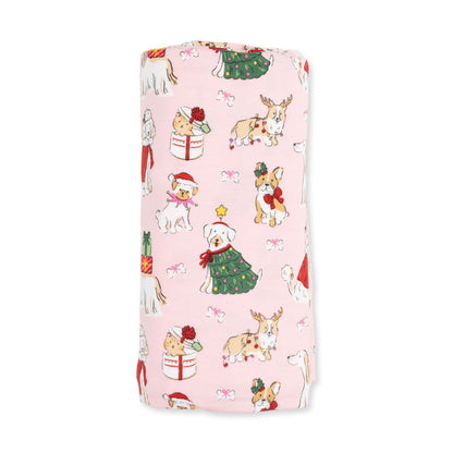 Christmas Dogs Pink - Bamboo - Swaddle Blanket