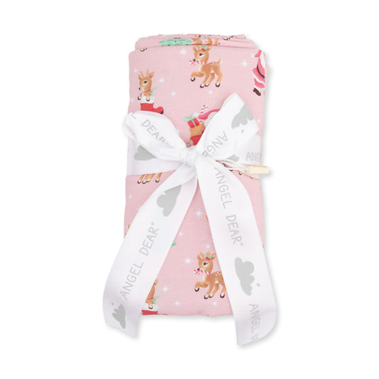 Vintage Reindeer & Santa Pink - Bamboo - Swaddle Blanket
