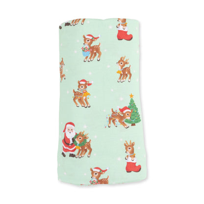 Vintage Reindeer & Santa Uni - Bamboo - Swaddle Blanket