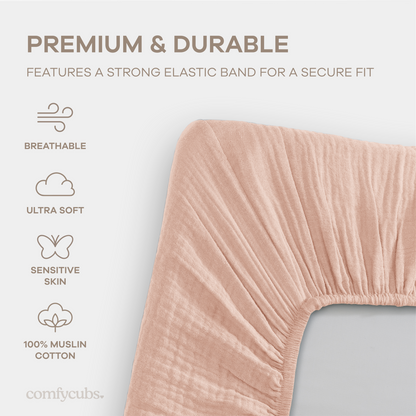 Muslin Cotton Bassinet Sheets, 2 Pack in Mauve and Blush