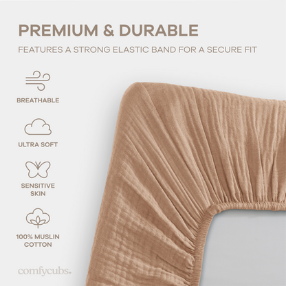 Muslin Cotton Bassinet Sheets, 2 Pack in Cedar and Cream