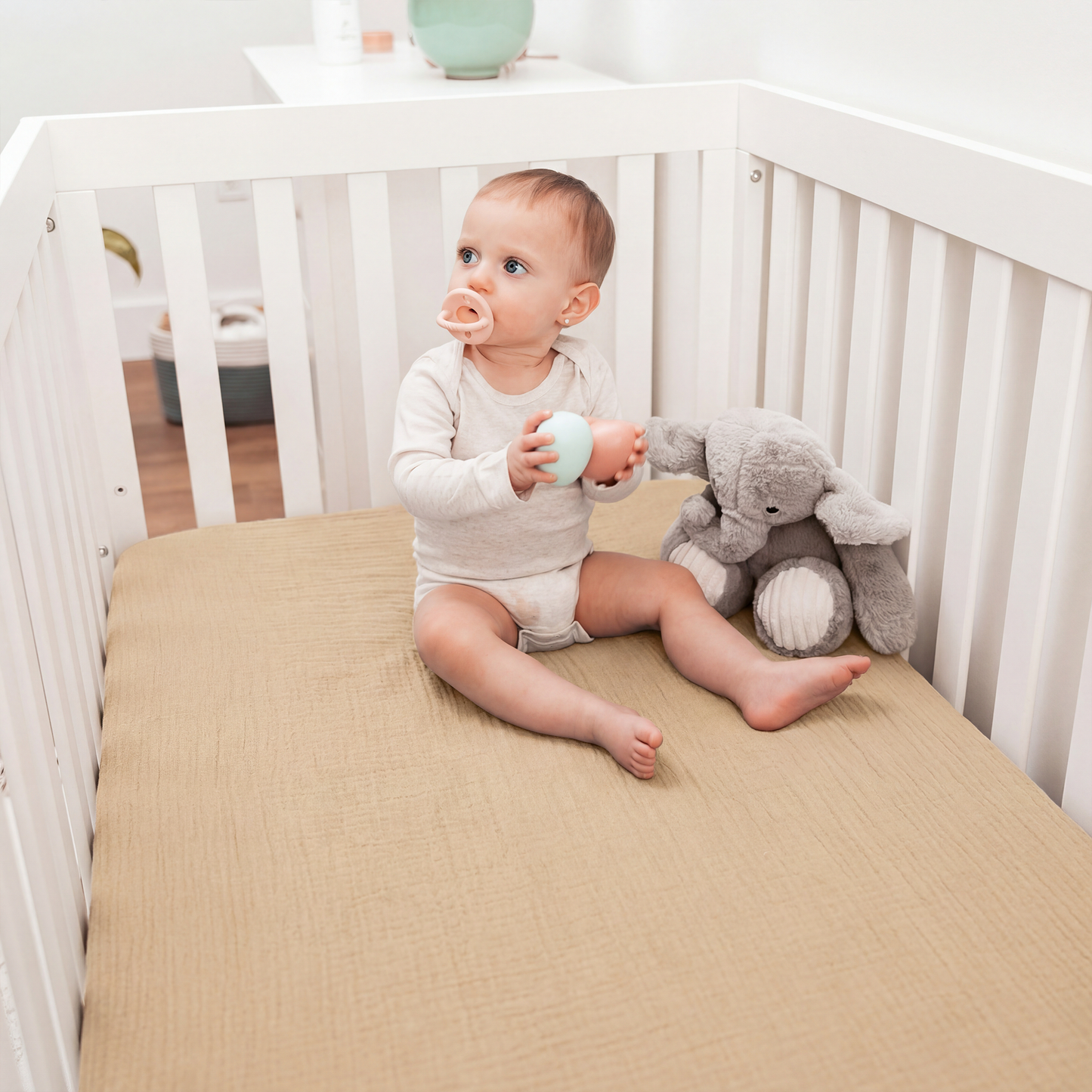 Muslin Fitted Crib Sheets, 2 Pack in Fern and Cream