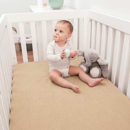 Muslin Fitted Crib Sheets, 2 Pack in Fern and Cream