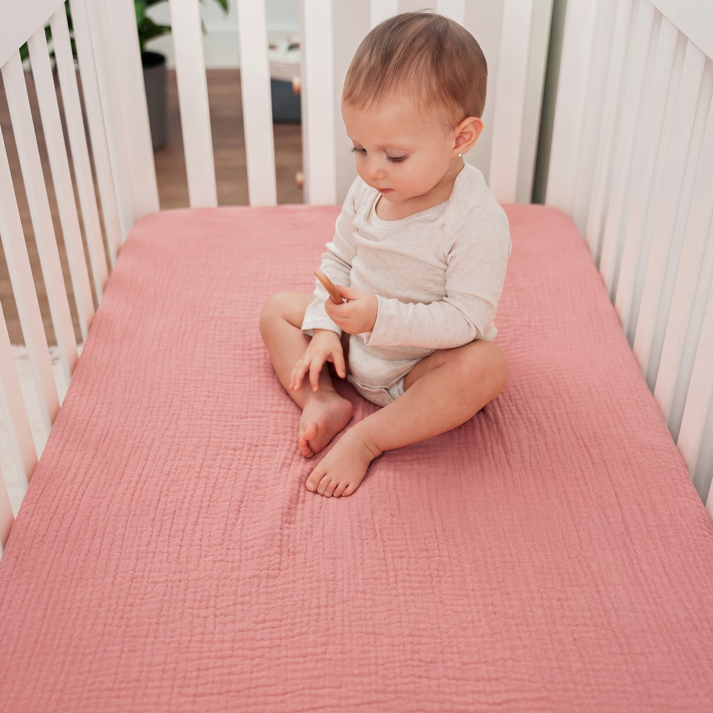 Muslin Fitted Crib Sheets, 2 Pack in Dusty Rose and Blush