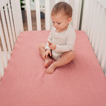 Muslin Fitted Crib Sheets, 2 Pack in Dusty Rose and Blush