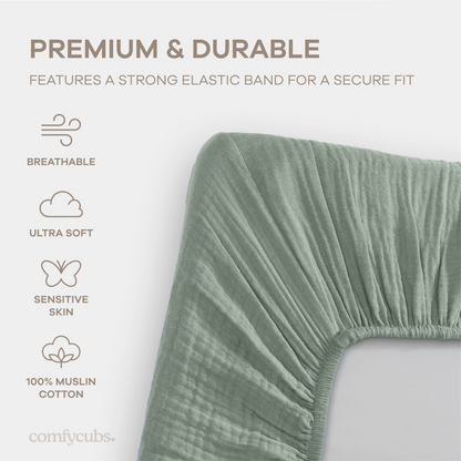Muslin Cotton Bassinet Sheets, 2 Pack in Fern and Cream