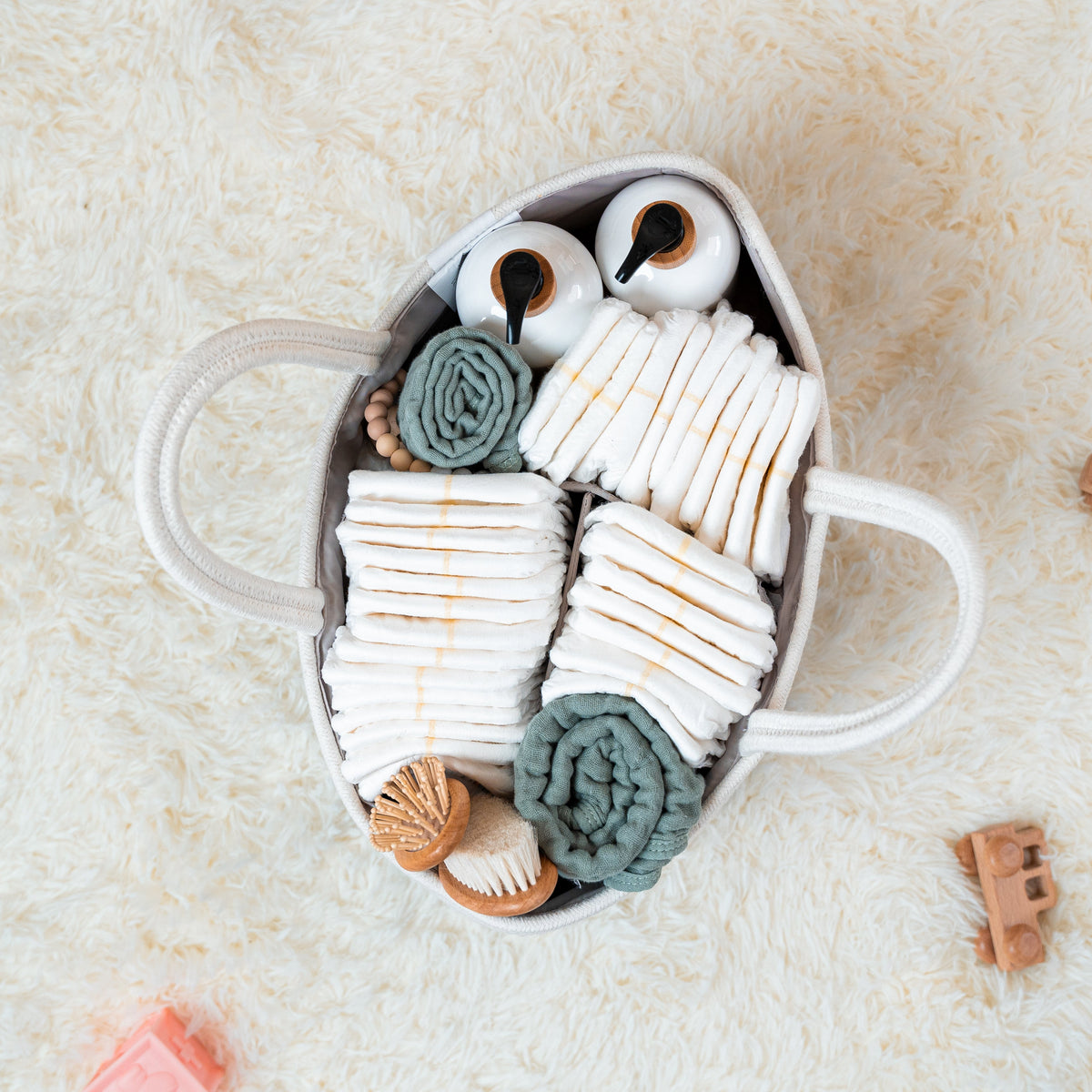 Rope Diaper Caddy in Mauve