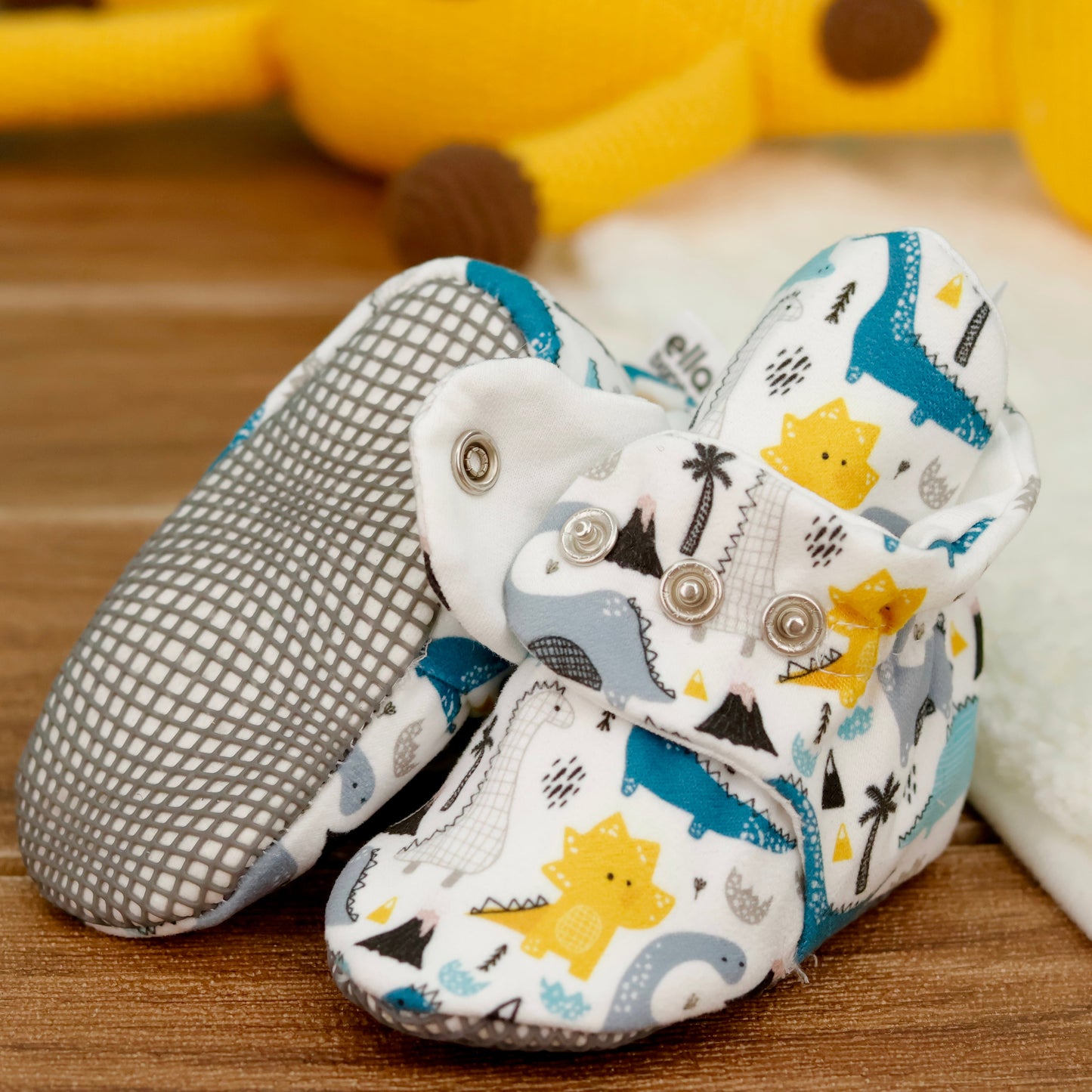 Organic Cotton Baby Booties, Non-Slip Sole, Cotton Newborn Booties Home Nursery Shoes, Dinosaur