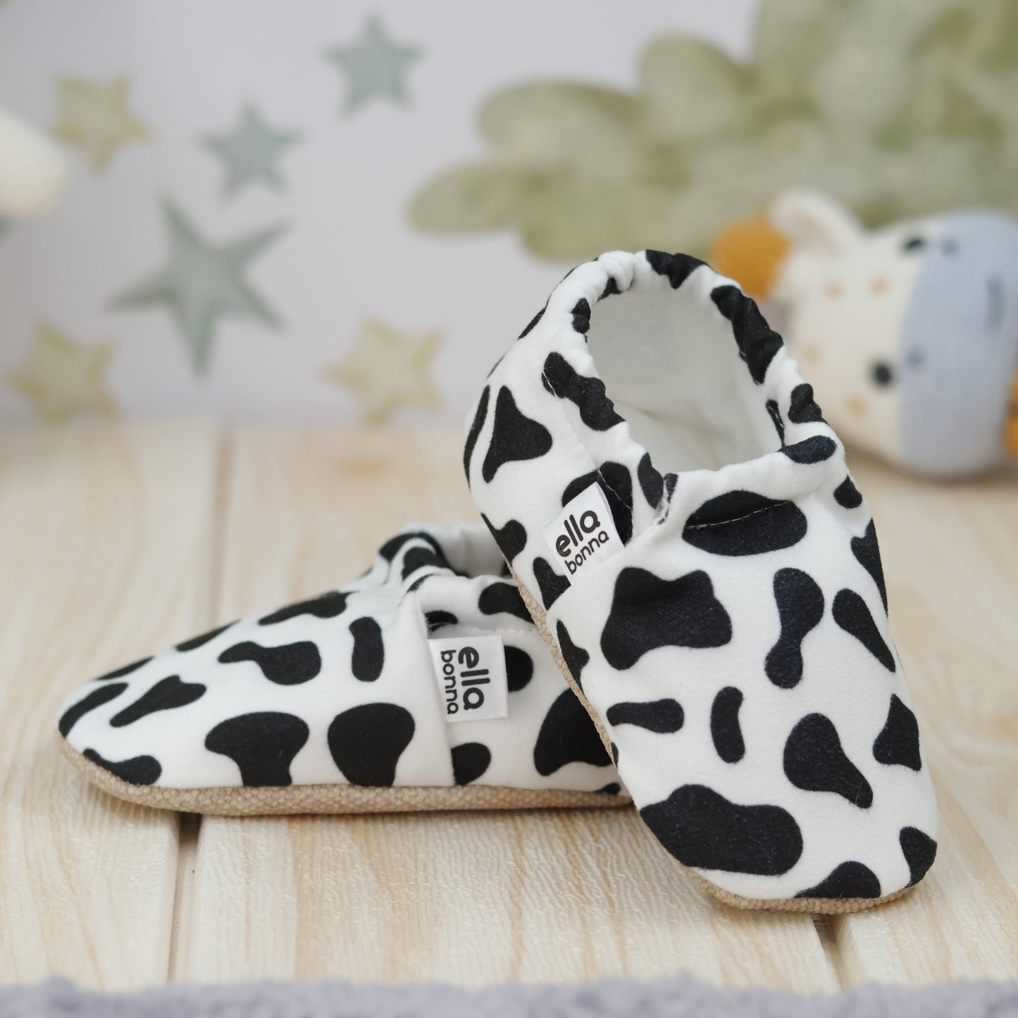 Ella Bonna Non-Slip Sole Cow Patterned Baby Booties, Home Boot Slippers Nursery Shoes