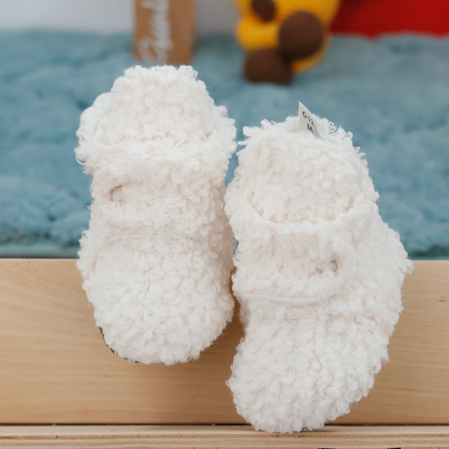 Non-Slip Sole, Organic Cotton Inner Lining,Newborn Shoes ,Tedy Booties, Off White Baby Booties