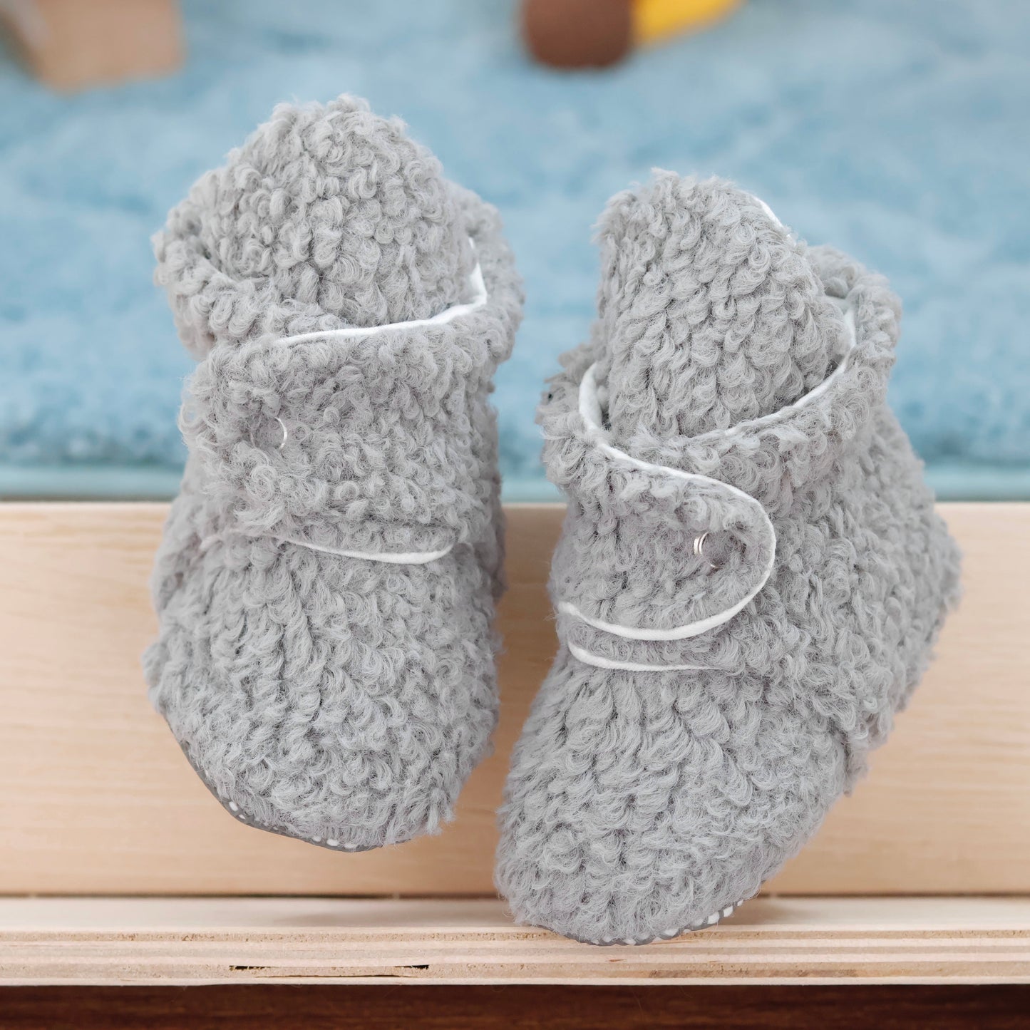Non-Slip Sole, Organic Cotton Inner Lining,Newborn Shoes ,Tedy Booties, Gray Baby Booties