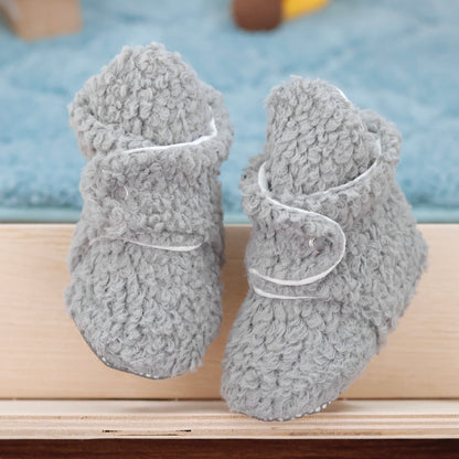 Non-Slip Sole, Organic Cotton Inner Lining,Newborn Shoes ,Tedy Booties, Gray Baby Booties