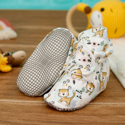Organic Cotton Baby Booties, Non-Slip Sole, Cotton Newborn Booties Home Nursery Shoes, Cats