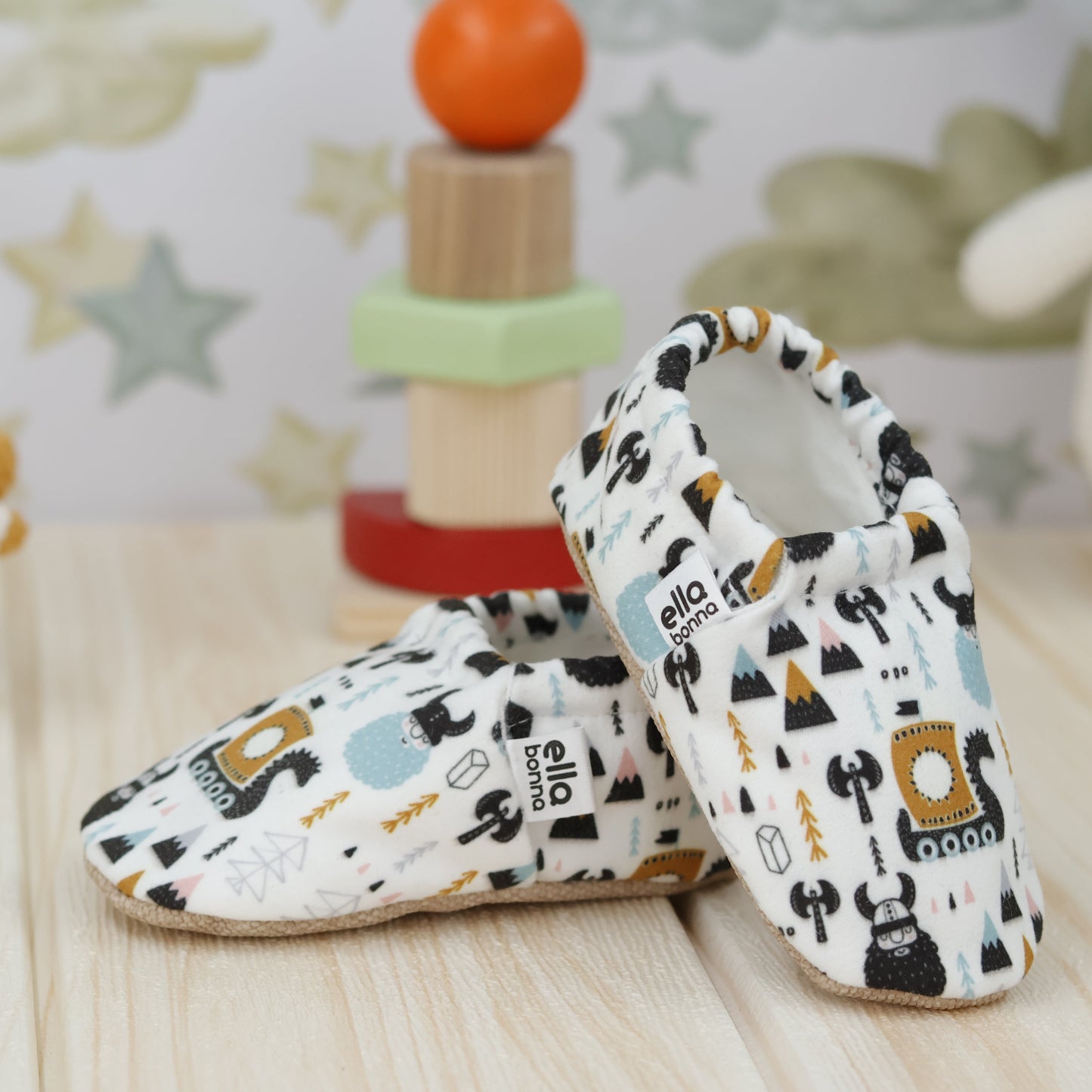 Ella Bonna Non-Slip Sole Viking Patterned Baby Booties, Home Boot Slippers Nursery Shoes