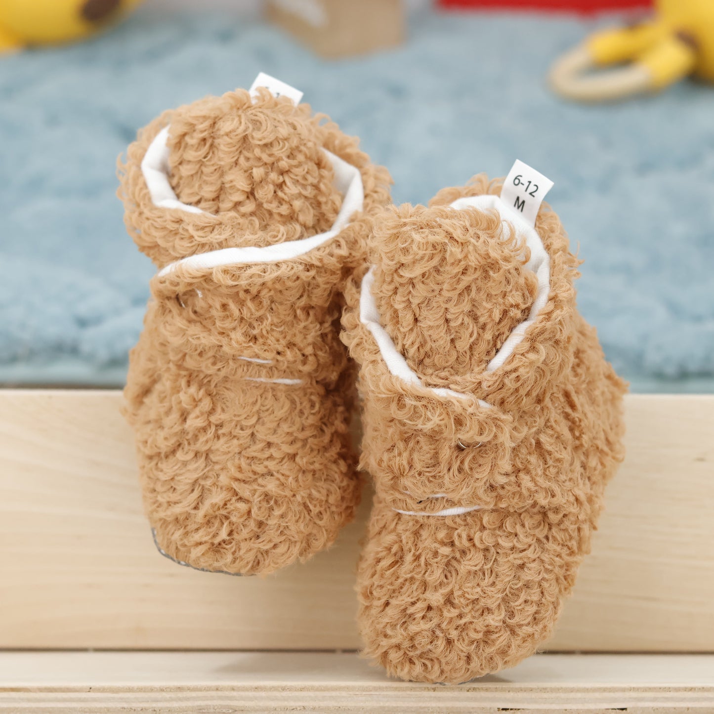 Non-Slip Sole, Organic Cotton Inner Lining,Newborn Shoes ,Tedy Booties, Light Brown Baby Booties