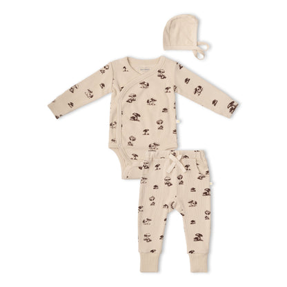 Organic Kimono Onesie & Pants Set - Mushroom