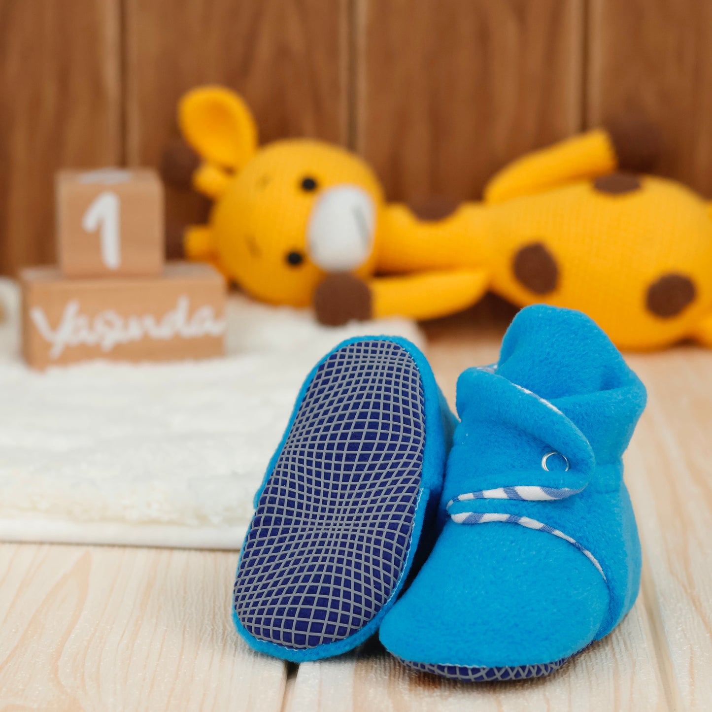 Anti-Slip Sole, Fleece Baby Booties, Newborn Home Booties, Sweat Proof Organic Cotton Lining, Light Blue