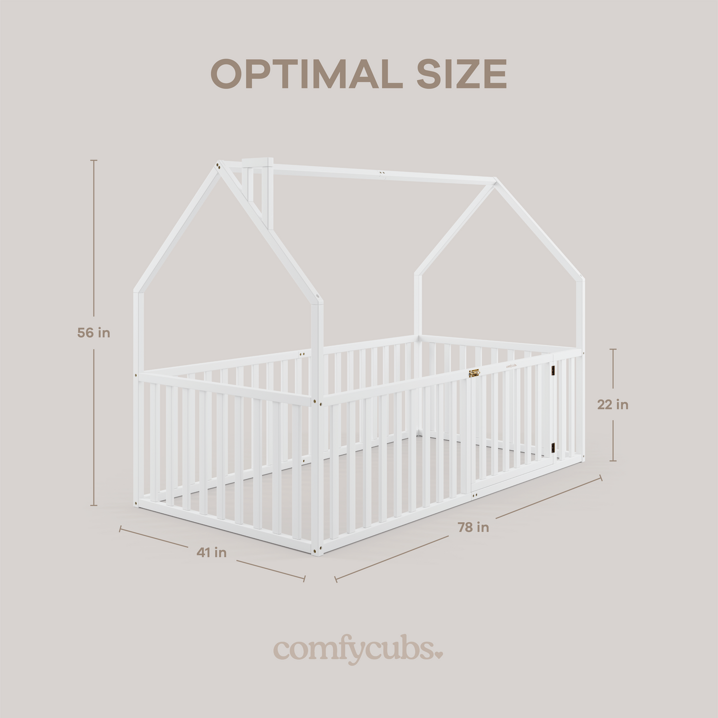 Kids House Gated Floor Bed Twin Size for Children Aged 5+, White
