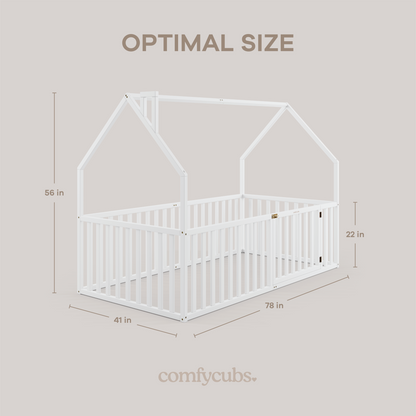 Kids House Gated Floor Bed Twin Size for Children Aged 5+, White