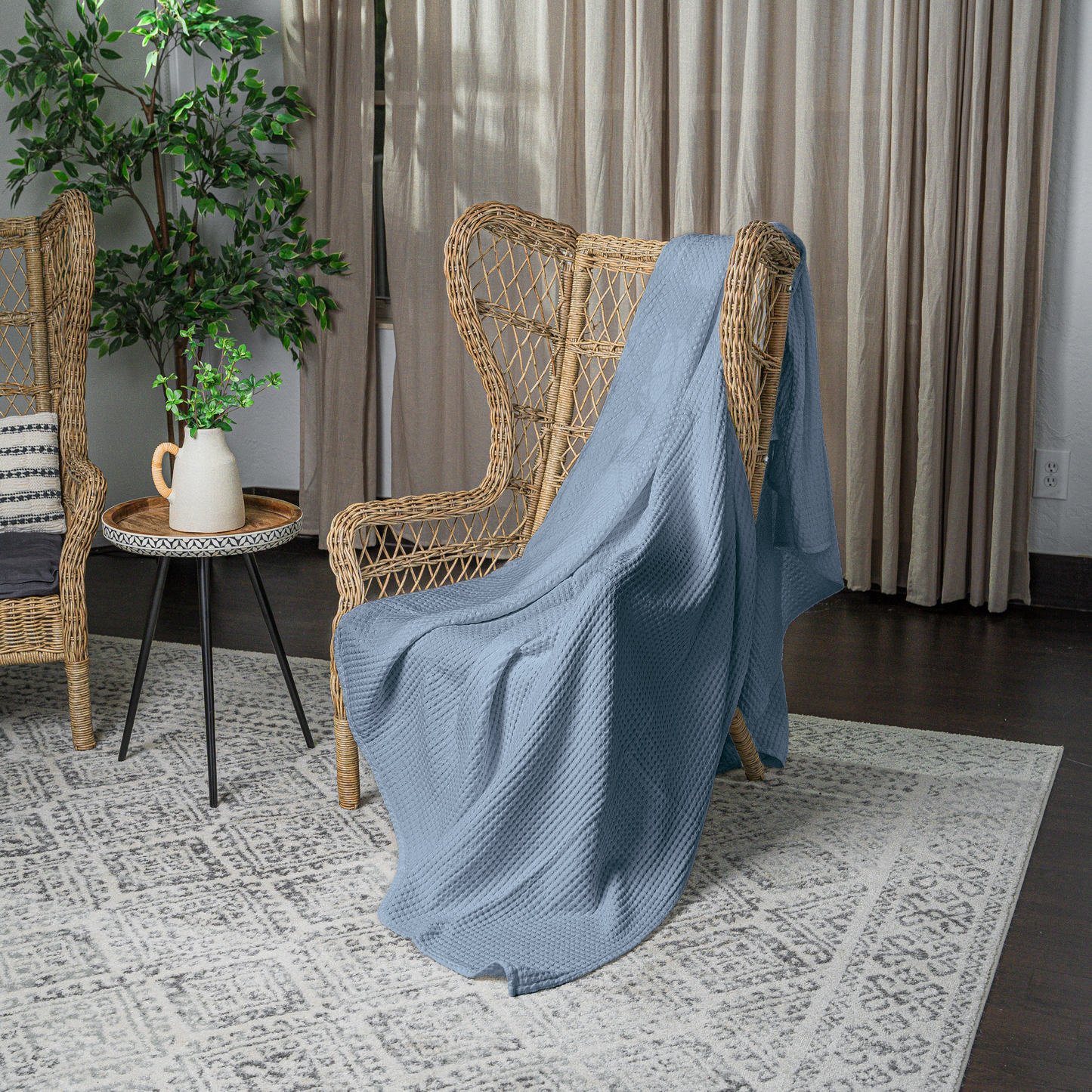 Adult Waffle Blankets in Pacific Blue